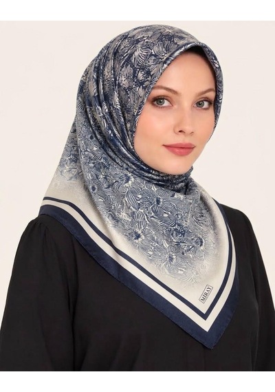 Miray Nevada Büyük Boy Organik Pamuk Eşarp - 120 X 120 - 6731 Lacivert-Krem