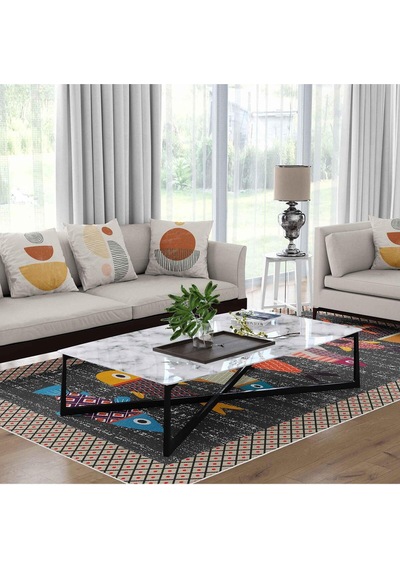 Kaymaz Taban Yıkanabilir Halı Mutfak, Salon, Yatak Odası İçin Modern Dijital Baskı Halı Slnhalı87 - 364 Çok Renkli