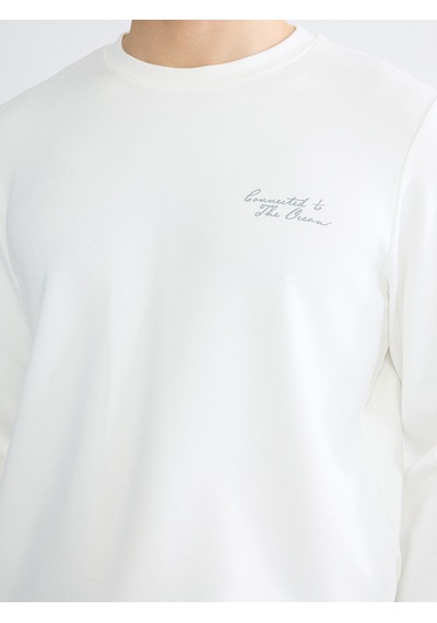 Lcwaıkıkı Classic Beyaz Bisiklet Yaka Nakışlı Erkek Sweatshirt