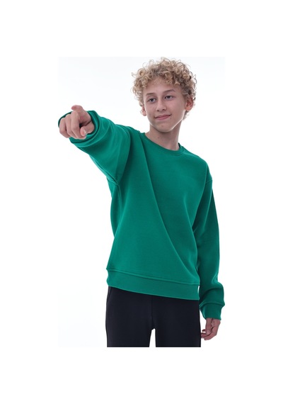 Yeşil Erkek Çocuk Sweat Pamuklu Rahat Kalıp Basic Uzun Kollu Yeşil