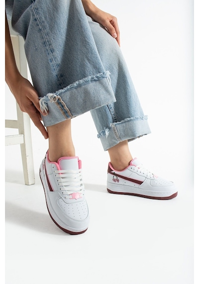 Kiraz Detaylı Pembe Beyaz Sneaker Kadın Spor Ayakkabı Beyaz