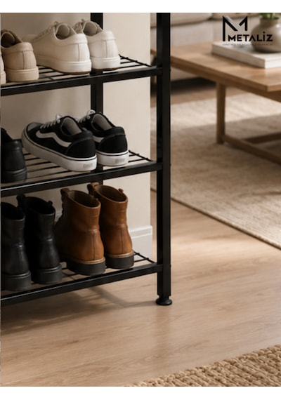Loft 4 Katlı Siyah Metal Ayakkabılık, Ahşap Mdf Tablalı, Çok Amaçlı Ayakkabı Düzenleyici, 77x30x70 Cm Loft 4 Katlı Siyah Metal Ayakkabılık, Ahşap Mdf Tablalı, Çok Amaçlı Ayakkabı Düzenleyici, 77x30x70 Cm