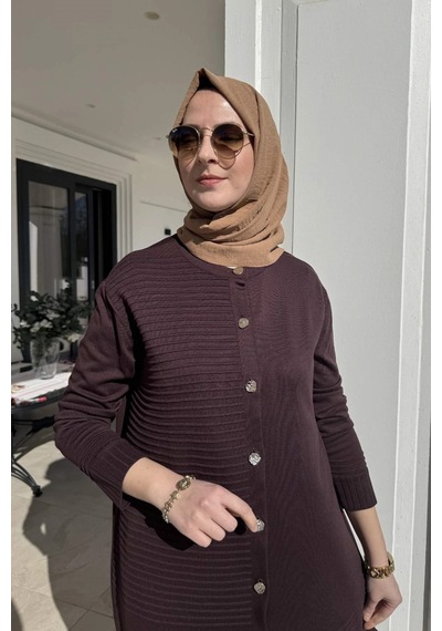 Rabia Şamlı Manolya Acı Kahve Triko Hırka Normal