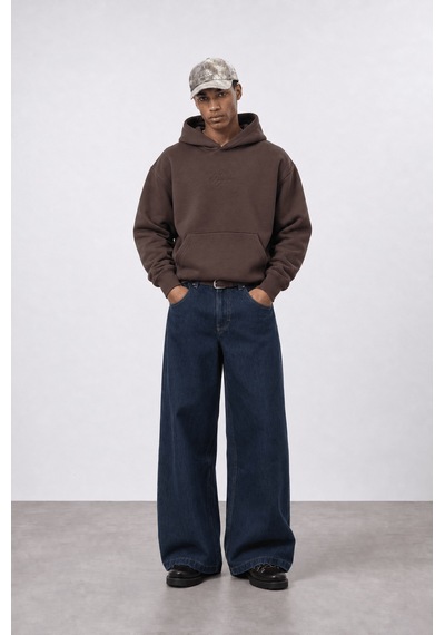Respire Erkek Rosette Nakışlı Oversize Hoodie Kahve