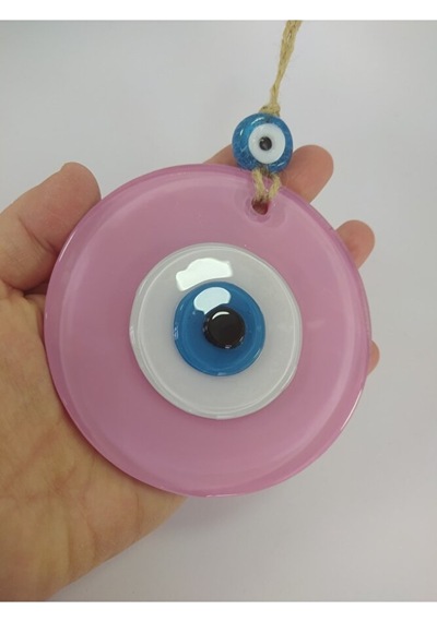 Opak Toz Pembe Nazar Boncuğu 10 Cm El Yapımı Cam Duvar Dekoru Hed