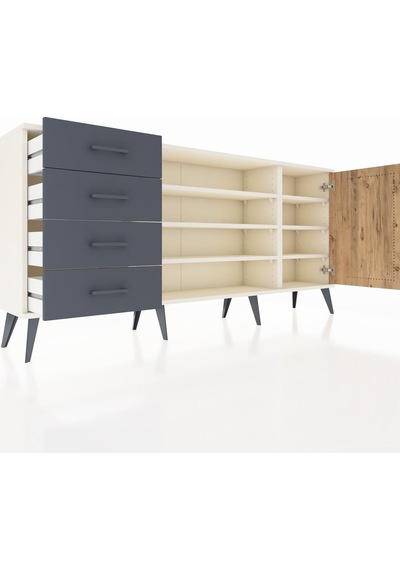 Arges Konsol 6 Raflı 4 Çekmeceli Tek Kapaklı 176x30x83 Aytaşı-çam/antrasit Çam/antrasit Arges Konsol 6 Raflı 4 Çekmeceli Tek Kapaklı 176x30x83 Aytaşı-çam/antrasit Çam/antrasit