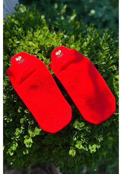 Lousocks Unisex Emoji Nakışlı Spor Patik Çorap Kırmızı
