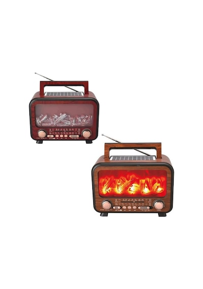 Güneş Enerjisi Ve Elektrik İle Şarj Olabilen Şömine Nostaljik Görünümlü Radyo Bluetooth Hoparlör