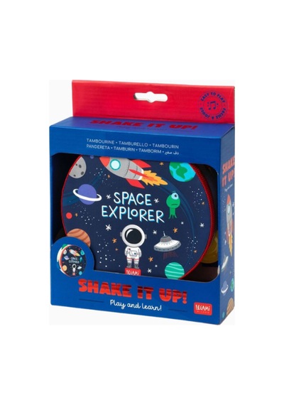 Legami Shake It Up Tamburin Space, 14,5 Cm, Çocuklar Için Ritim Oyuncağı Çocuk Müzik Aleti Ahşap