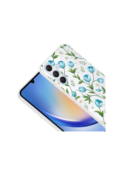 Samsung Uyumlu Galaxy A25 Kılıf Kamera Korumalı Desenli Zore Klip Kapak - Mavi Lale -