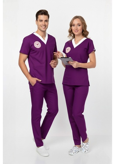 Unisex Byzantium Mor Sorumlu Ebe Scrubs Üniforma Takım Sağlık Bakanlığı Yeni Yönetmeliğe Uygun Mor