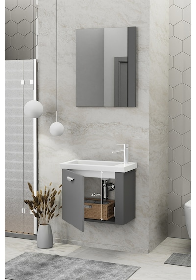 Biani Fix Maxila 60 Cm Seramik Lavabolu, Aynalı, Banyo Dolabı, Lavabo Dahil, Mdf,Mat Gri Biani Fix Maxila 60 Cm Seramik Lavabolu, Aynalı, Banyo Dolabı, Lavabo Dahil, Mdf,Mat Gri