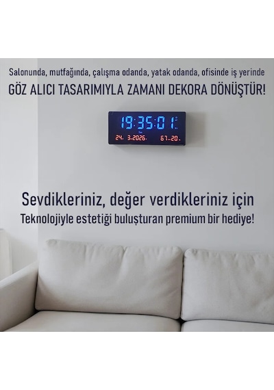 Upway 15 36 Cm Büyük Hd Led Dijital Duvar Saati Alarm Tarih Sıcaklık Nem Siyah