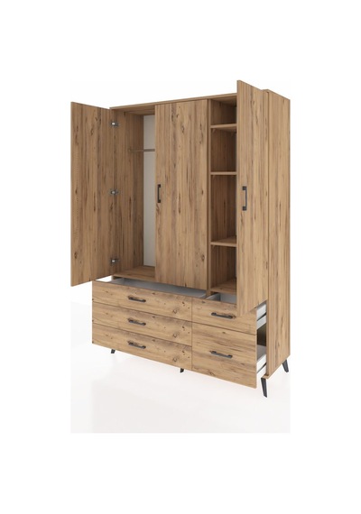 Hyperion Dolap 5 Raflı 5 Çekmeceli Tek Askılı 132x44x195 Çam-çam/çam Atlas Çam/atlas Çam