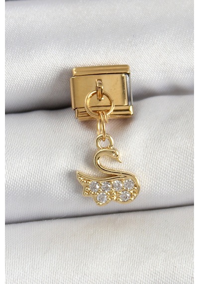 316l Çelik Sallantılı Zirkon Taşlı Kuğumodel Gold Renk Nomination Charm Çok Renkli