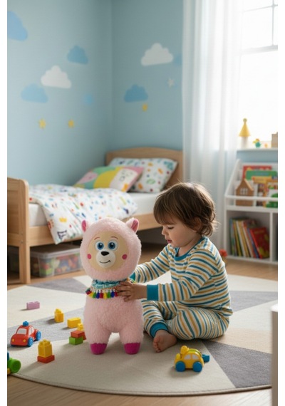 Büyük Boy Yumuşak Peluş Lama Oyuncak - Yumuşacık Uyku Arkadaşı Fularlı Lama 35 Cm Pembe