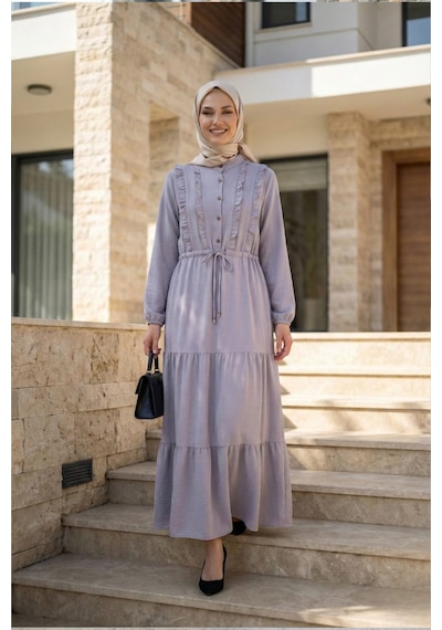 Hb Harma Time Butik Kadın Fırfır Detaylı Düğmeli Keten Gri Elbise Koyu Gri Hb Harma Time Butik Kadın Fırfır Detaylı Düğmeli Keten Gri Elbise Koyu Gri