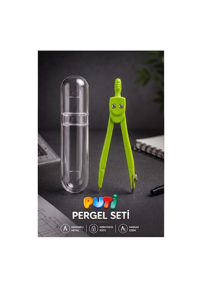 Metal Pergel 1 Adet Puti 1574 Koruma Kutulu Metal Pergel Grafit Uçlu Mekanik Pergel Matematik Teknik Mimari Çizim Yeşil