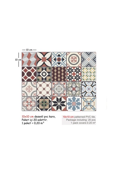 Tink Kendinden Yapışkanlı Patchwork Desenli Pvc Karo Kaplama 10x10 Cm 20'li Paket