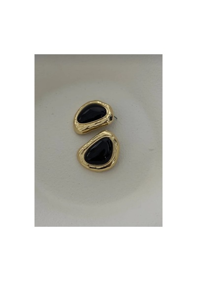 Lunarie Vintage Amorf Dövme Metal Küpe Kararmayan Gold Çerçeveli Siyah
