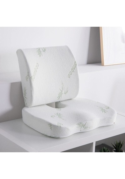 WhiteBlanco Bambu Kılıflı Oturma Minderi Ve Sırt Yastığı Seti Beyaz