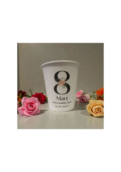 8 Mart Kadınlar Günü Desenli Tek Kullanımlık 7 Oz 50 Adet Üreticiden Karton Bardak 1