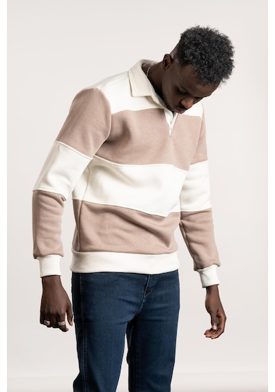 Fbı Polo Yaka Kalın Çizgili 3 İplik İçi Şardonlu Slimfit Sweatshirt Kahverengi