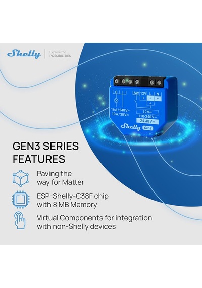 Shelly 1 Gen3 / Wlan Akıllı Şalter Rölesi, Kuru Kontaklı, Işık Şalteri, Ev Otomasyonu, Alexa Ve Google Home İle