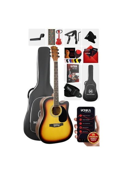 Maxword Mcg-650sb Yüksek Kaliteli Ağaç Akustik Gitar Full Set