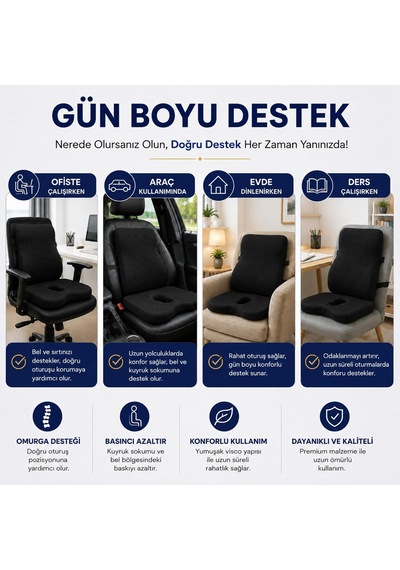 Tr Viscora 2'li Ortopedik Visco Minder Seti Ergonomik Bel, Sırt Ve Kuyruk Sokumu Desteği Diğer
