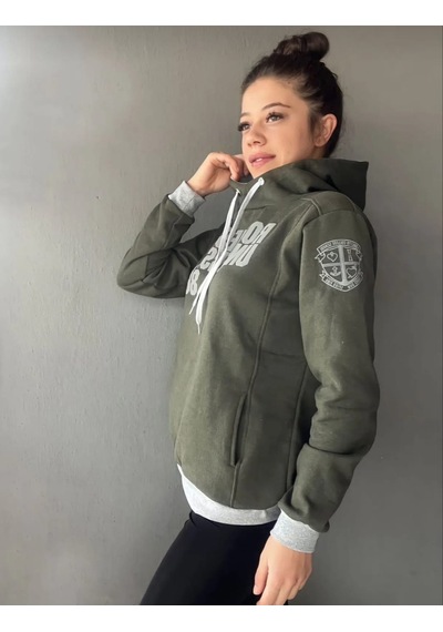 Kapüşonlu Haki Yeşil Unisex Sweat Haki