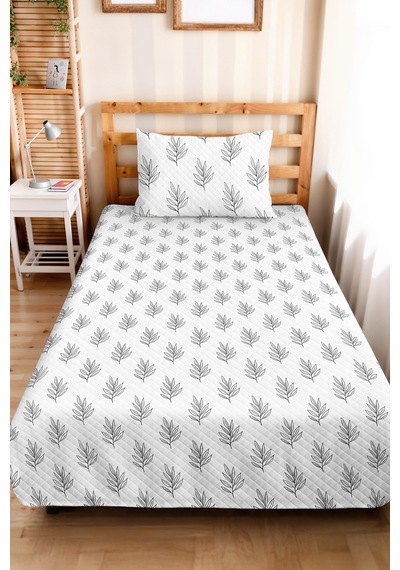 Botanik Yaprak Genç Odası Tek Kişilik Pike Takımı-minimal Siyah 160x220 Cm Kapitone Yatak Örtüsü Doğal Dal Geçişi