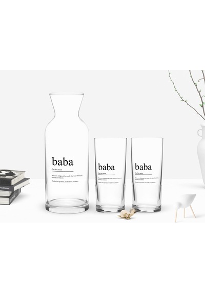 Bk Home Renkli Baskılı Baba Tasarımlı İkili Rakı Bardağı Ve Karaf