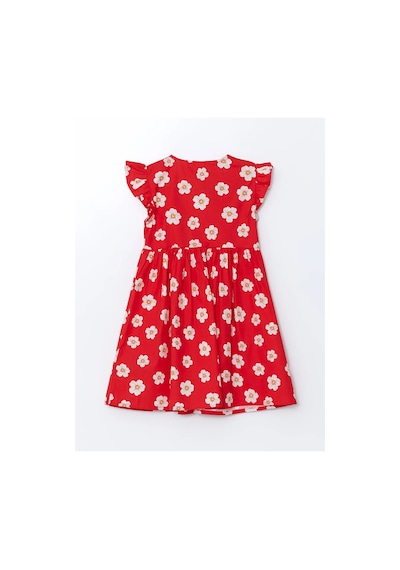Lcw Kids Bisiklet Yaka Kız Çocuk Poplin Elbise Kırmızı Baskılı