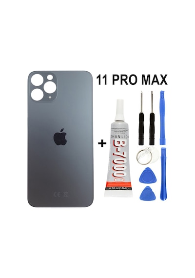 Apple Uyumlu iPhone 11 Pro Max Arka Batarya Pil Kapağı + Yapıştırıcı + Tamir Set - Yeşil