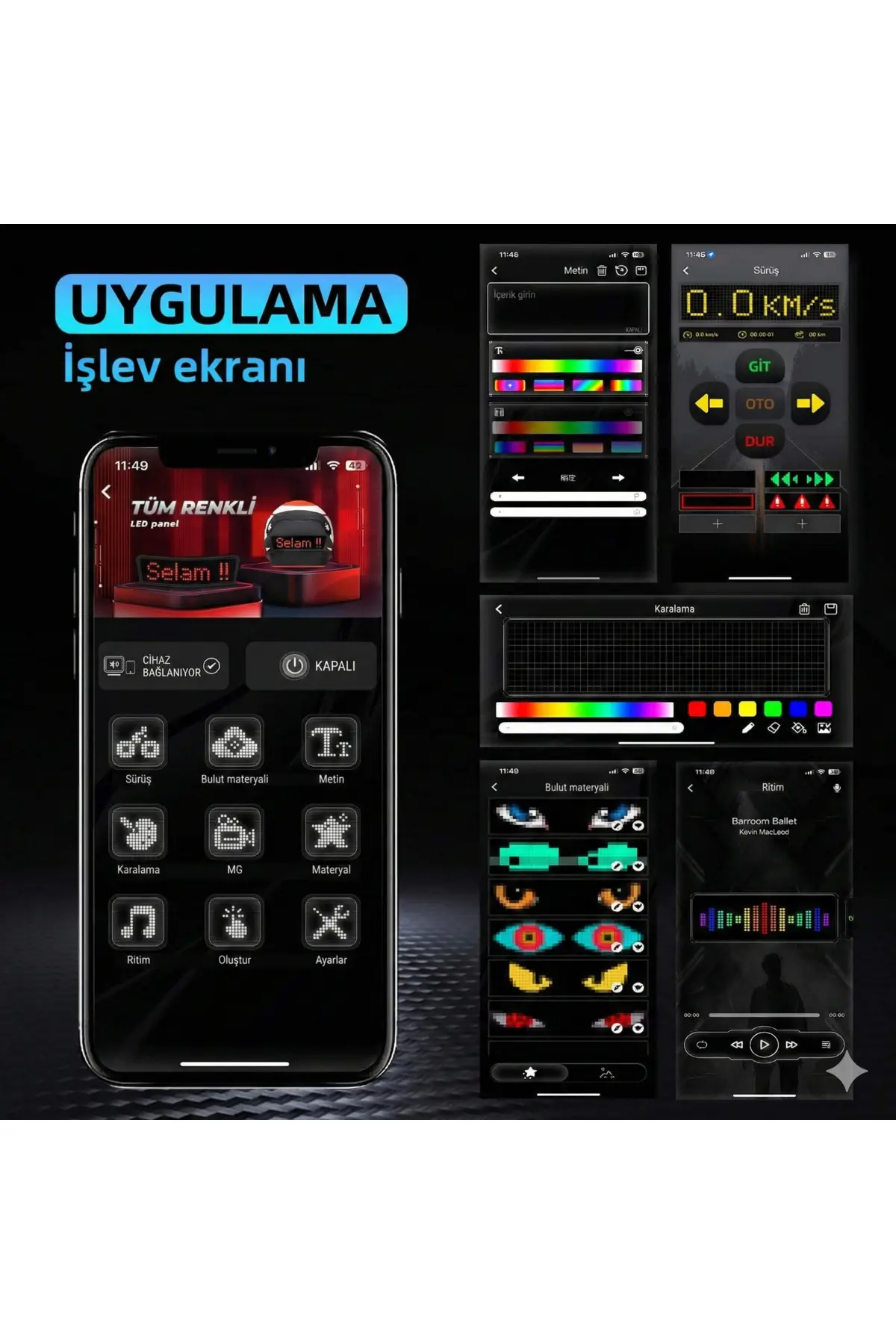 Akıllı Bluetooth Motorsiklet Kask Led Paneli - Uygulama Kontrollü Sinyal Ve Stop Lambası Diğer