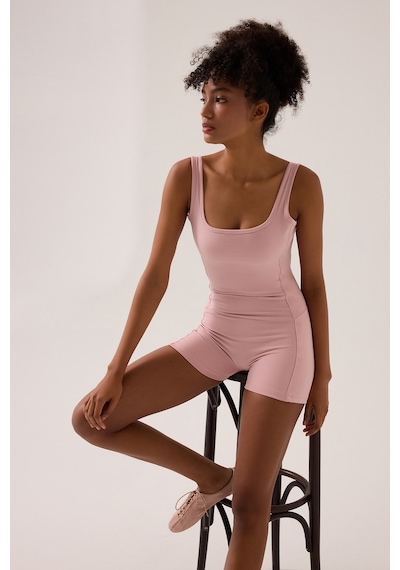 Los Ojos X Ece Pembe Kare Yaka Askılı Kısa Spor Tulum Unitard Pembe Pembe