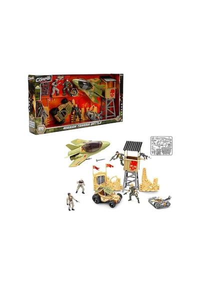 The Corps Mission Terrain Battle Askerî Oyun Seti Jet, Tank, Arazi Aracı Ve 4 Eklemli Asker Figürü