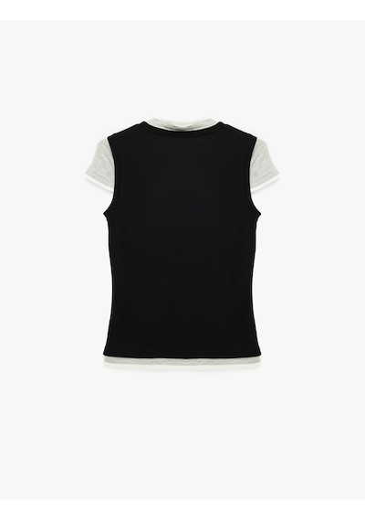 Koton Slim Fit Bisiklet Yaka Katmanlı Viskon Karışımlı Kısa Kollu Tişört Siyah 6sal10435ık