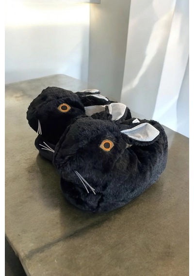 Mergenshoes Unisex Hayvanlı Tavşanlı Panduf Siyah Siyah