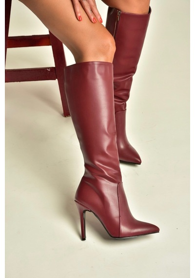 Fox Shoes N372530109 Bordo İnce Topuklu Kadın Çizme