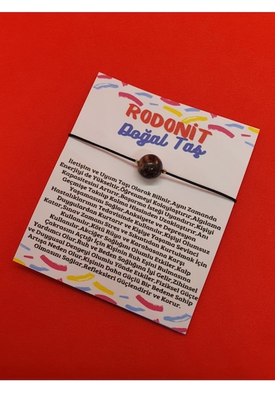 Gümüştel El Sanatları Sertifikalı Rodonit Doğal Taş Bileklik Asansörlü Ip Ayarlamalı Orijinal Doğal Taş Çok Renkli
