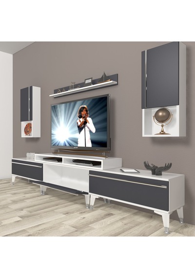 Decoraktiv Ekoflex 270ta Mdf Silver Tv Ünitesi Tv Sehpası Beyaz - Antrasit