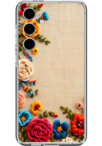 Samsung Galaxy S24 Fe Uyumlu İşlemeli İğne Oyası Baskılı Silikon Kılıf Renkli