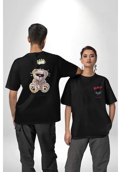 Gerçeklikten Uzak Tutun Siyah Oversize Unisex Ön Ve Sırt Baskılı Tişört Siyah Gerçeklikten Uzak Tutun Siyah Oversize Unisex Ön Ve Sırt Baskılı Tişört Siyah