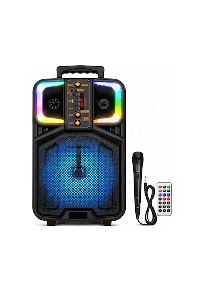 Platoon Pl-4684 Bt Usb Sd Aux 8 İnç Mikrofonlu Anfi Yüksek Ses Taşınabilir Rgb Işıklı Hoparlör