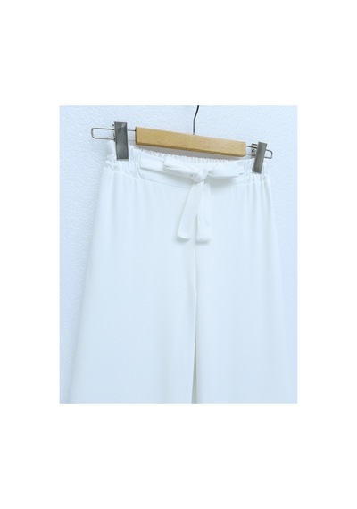 Genel Markalar Duble Kumaş Beli Kuşaklı Bol Paça Pantolon- Beyaz - 870050757 Beyaz