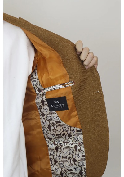 Dmctekstil Duayen Erkek Camel İtalyan Kesim Dar Kalıp Tek Düğme Yazlık Blazer Ceket