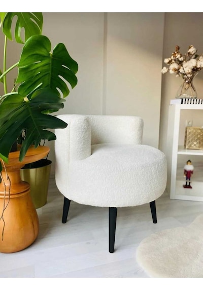 Tekli Puf ,makyaj Önü Pufu,çay Seti Tekli Koltuk, Berjer Salon, Balkon, Ofis ,sırtlı Puf Beyaz S.ayak