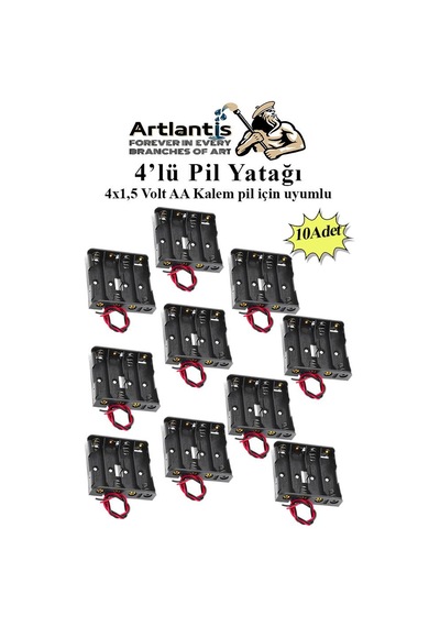 4 Lü Pil Yatağı Deney 10 Adet Pil Yuvası Pil Kutusu Aa Kalem Kalın Pil 4x1,5 Volt Yaylı Pil Yuvası